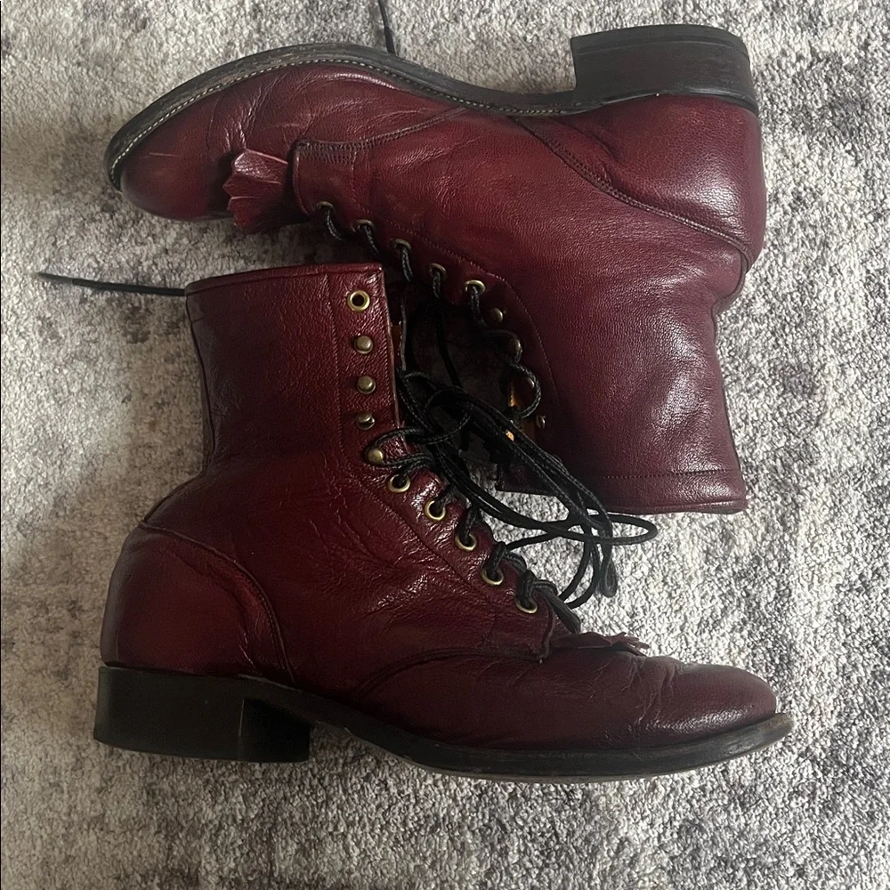 Vintage Olathe lace up Men's Burgundy Leather Boots